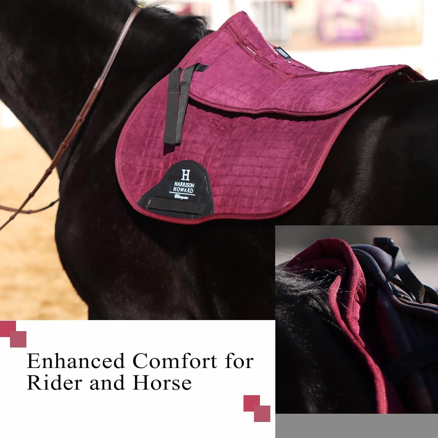 imageHarrison Howard Correction Half Pad with 4 Pockets and Foam Inserts with Differentiated Thickness Adjustable Horse Riding Pad with Added Cushioning and ComfortBurgundy