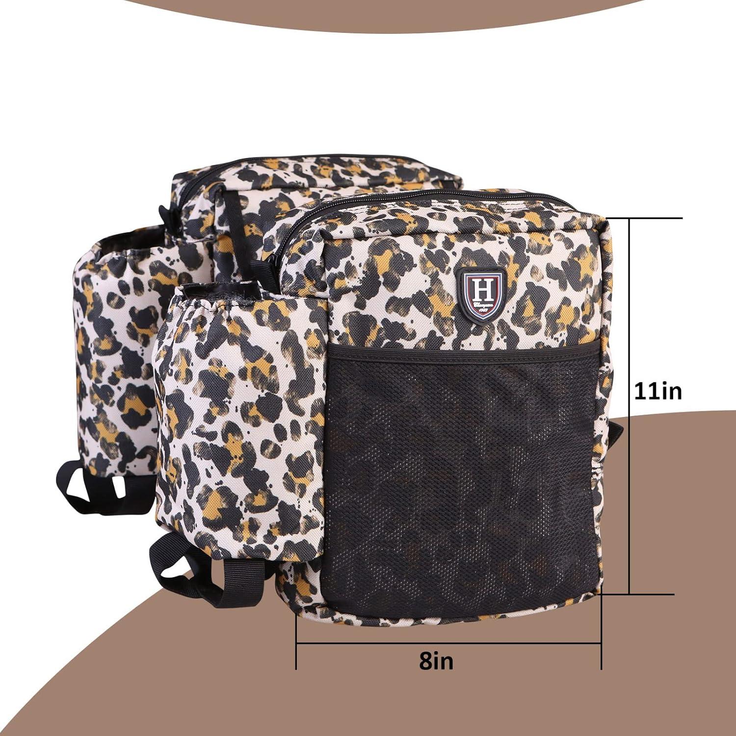imageHarrison Howard Equestrian Western Saddle Bag Nylon Water BottleGear Carrier Convenient Saddle Bag BlackClassic Leopard