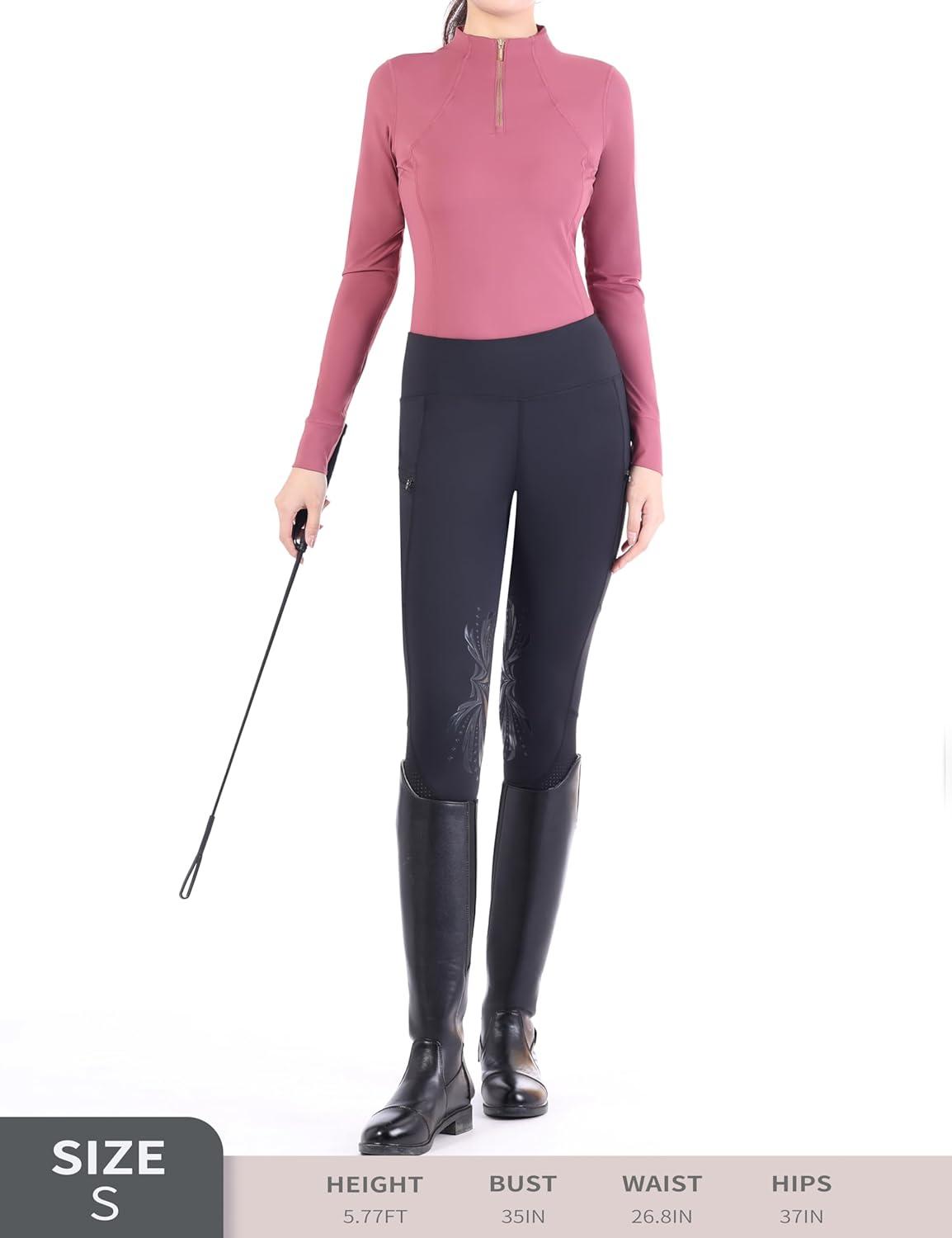 imageHarrison Howard Female Riding Breeches with Perforated Holes Stretchy Breathable Horse Riding Pants with Silicone PatternsBlack