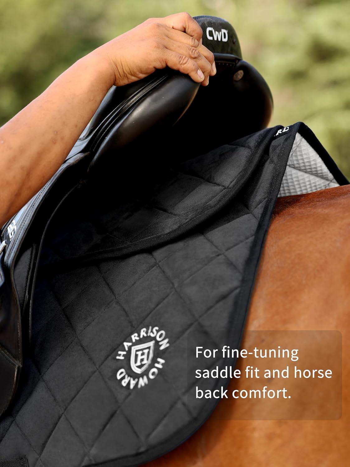 imageHarrison Howard Half Saddle Pad for Horses Breathable Shock Absorbing English Saddle Pad for Jumping Training ampamp EventingBlack