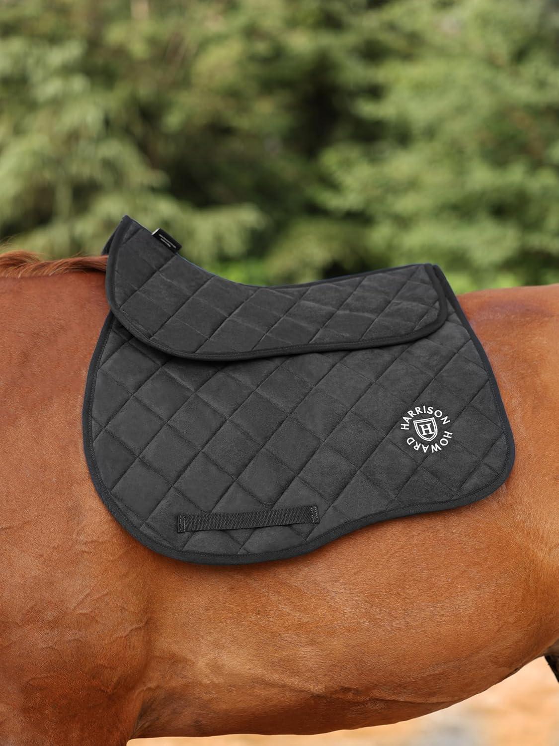 imageHarrison Howard Half Saddle Pad for Horses Breathable Shock Absorbing English Saddle Pad for Jumping Training ampamp EventingBlack