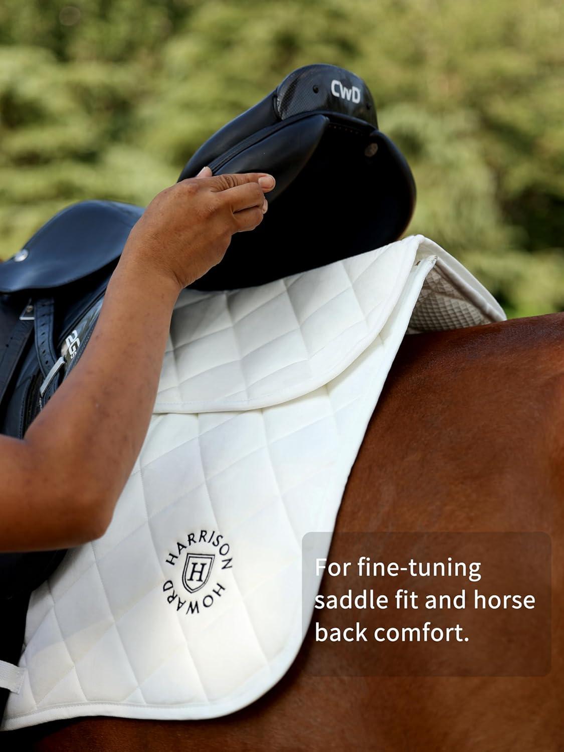 imageHarrison Howard Half Saddle Pad for Horses Breathable Shock Absorbing English Saddle Pad for Jumping Training ampamp EventingWhite