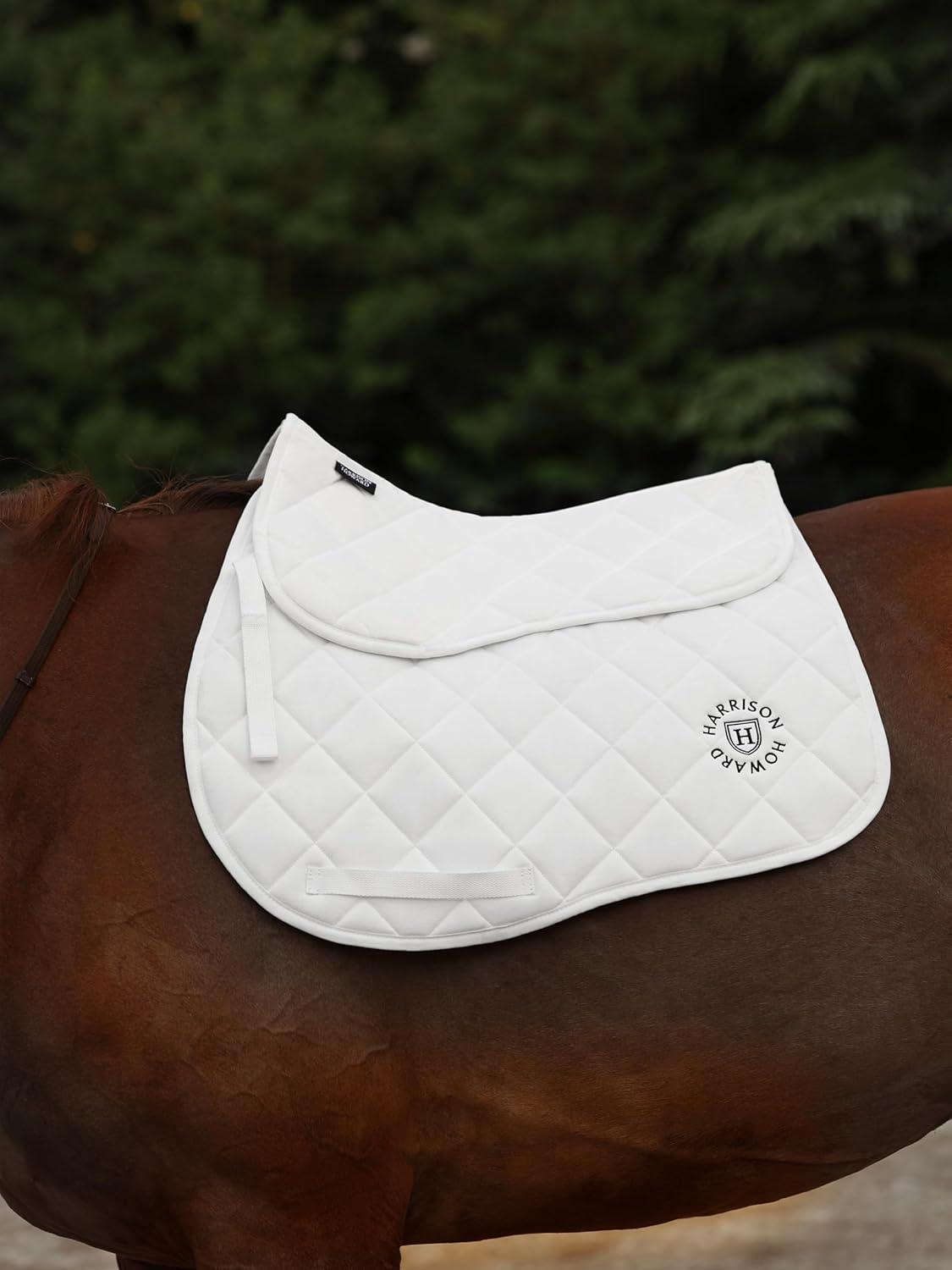 imageHarrison Howard Half Saddle Pad for Horses Breathable Shock Absorbing English Saddle Pad for Jumping Training ampamp EventingWhite