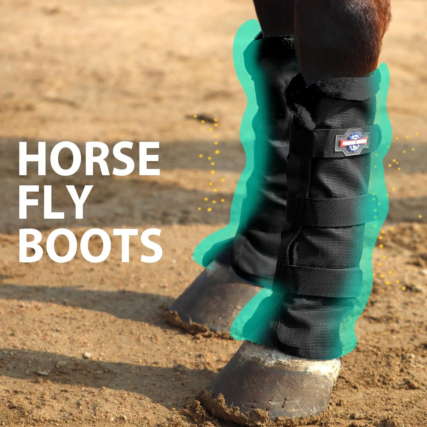 imageHarrison Howard Horse Fly Boots with Fleece Trim Durable Breathable Cool Mesh Adjustable ClosureClassic Black