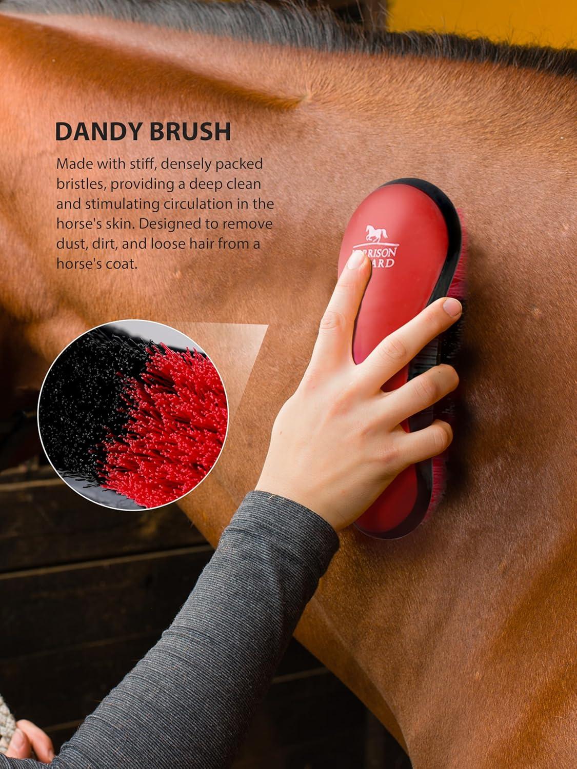 imageHarrison Howard Horse Grooming Brushes Kit 7 pieces with Organizer Tote Equine Care Series Horse Brush Sets RedRed