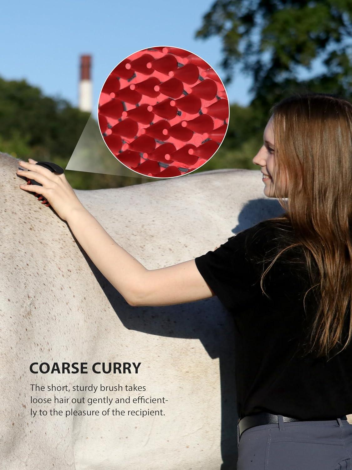 imageHarrison Howard Horse Grooming Brushes Kit 7 pieces with Organizer Tote Equine Care Series Horse Brush Sets RedRed