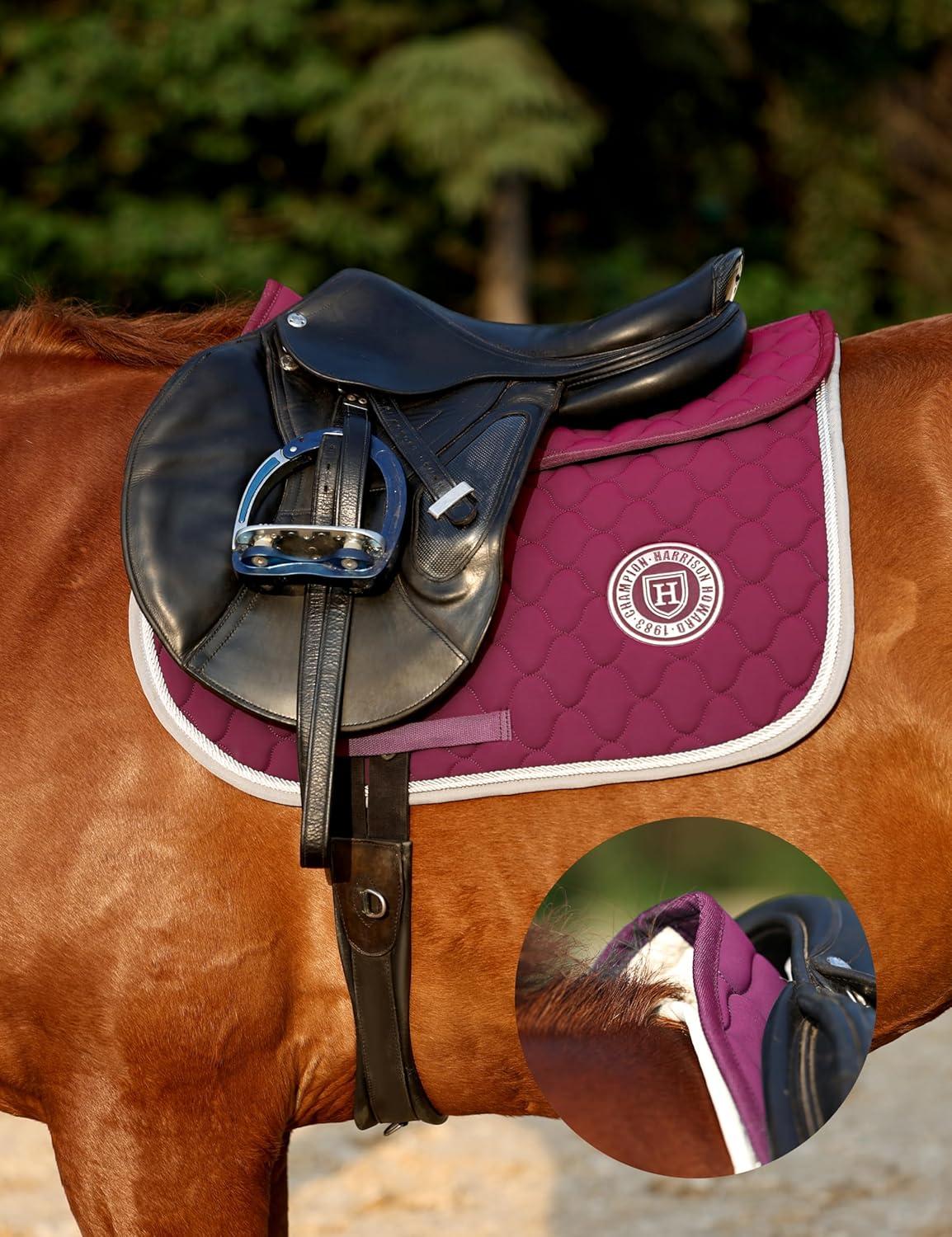 imageHarrison Howard Horse Half Pad ShockAbsorbing Soft ampamp Breathable English Saddle Pad for HorsesBurgundy
