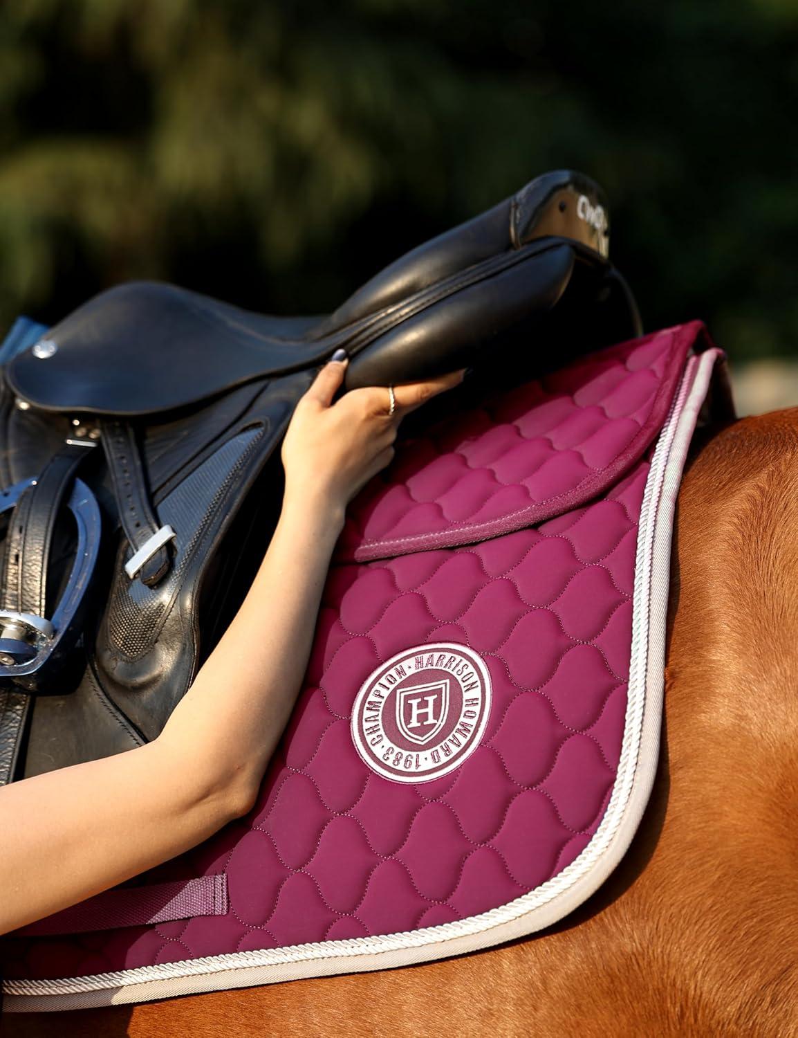 imageHarrison Howard Horse Half Pad ShockAbsorbing Soft ampamp Breathable English Saddle Pad for HorsesBurgundy