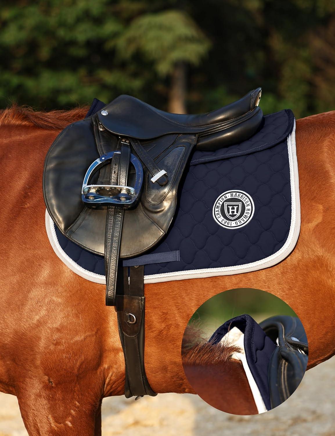 imageHarrison Howard Horse Half Pad ShockAbsorbing Soft ampamp Breathable English Saddle Pad for HorsesNavy