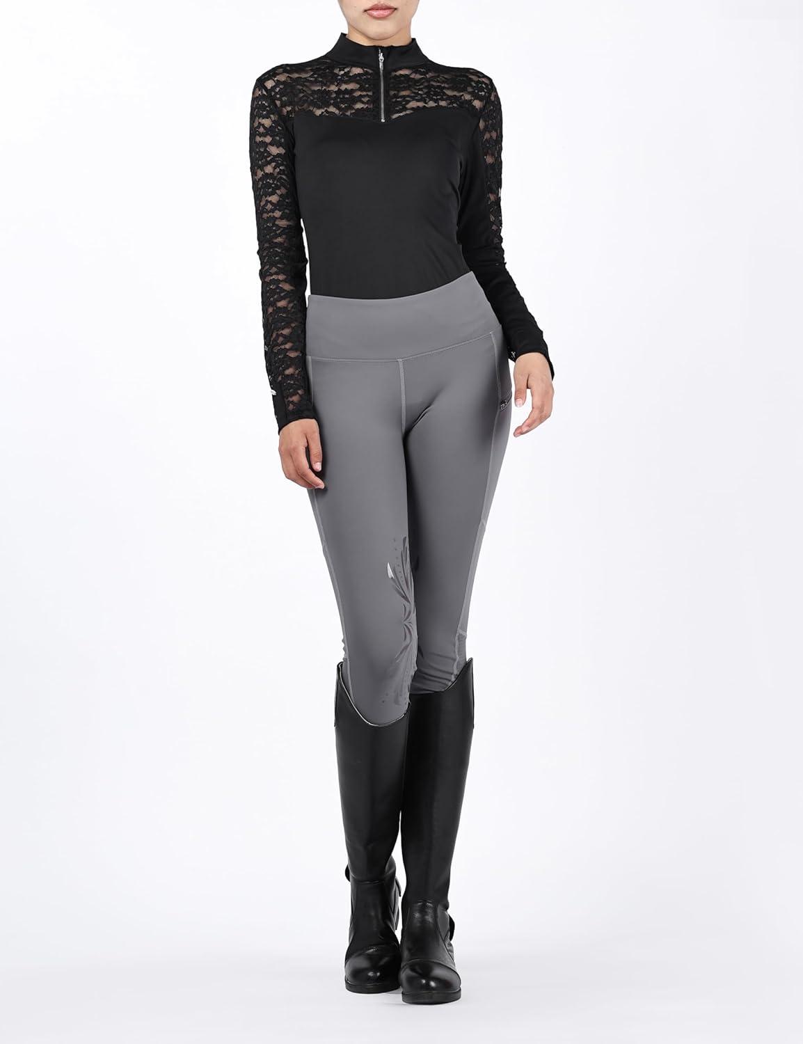 imageHarrison Howard Ladies Long Sleeve Lace Rider Top with Exquisite Lace Spliced Sleeves Slim Fit Show ShirtBlack