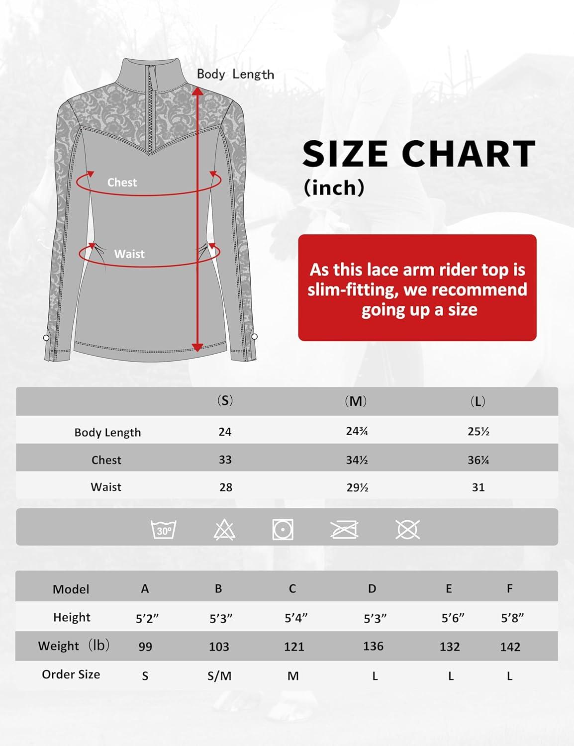 imageHarrison Howard Ladies Long Sleeve Lace Rider Top with Exquisite Lace Spliced Sleeves Slim Fit Show ShirtBlack