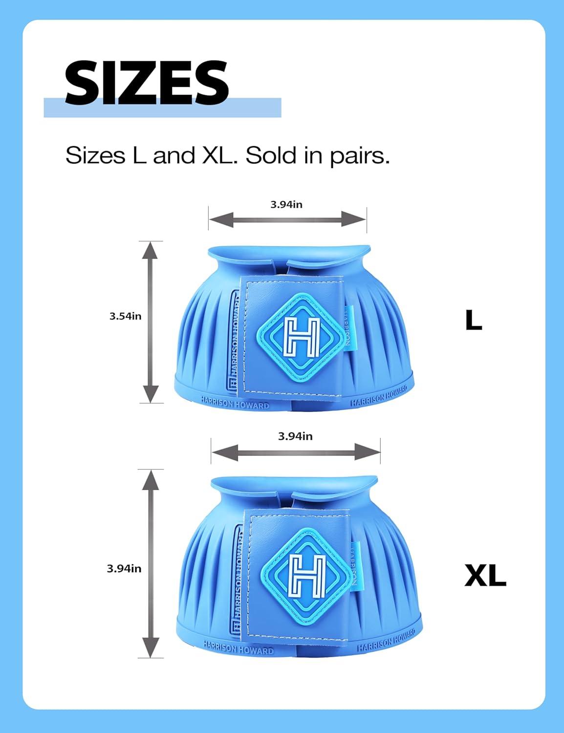 imageHarrison Howard Rubber Bell Boots Leather TouchClose Overreach Boots Hoof Protection for Horses Sold in Pairs Light Grey LCobalt Blue