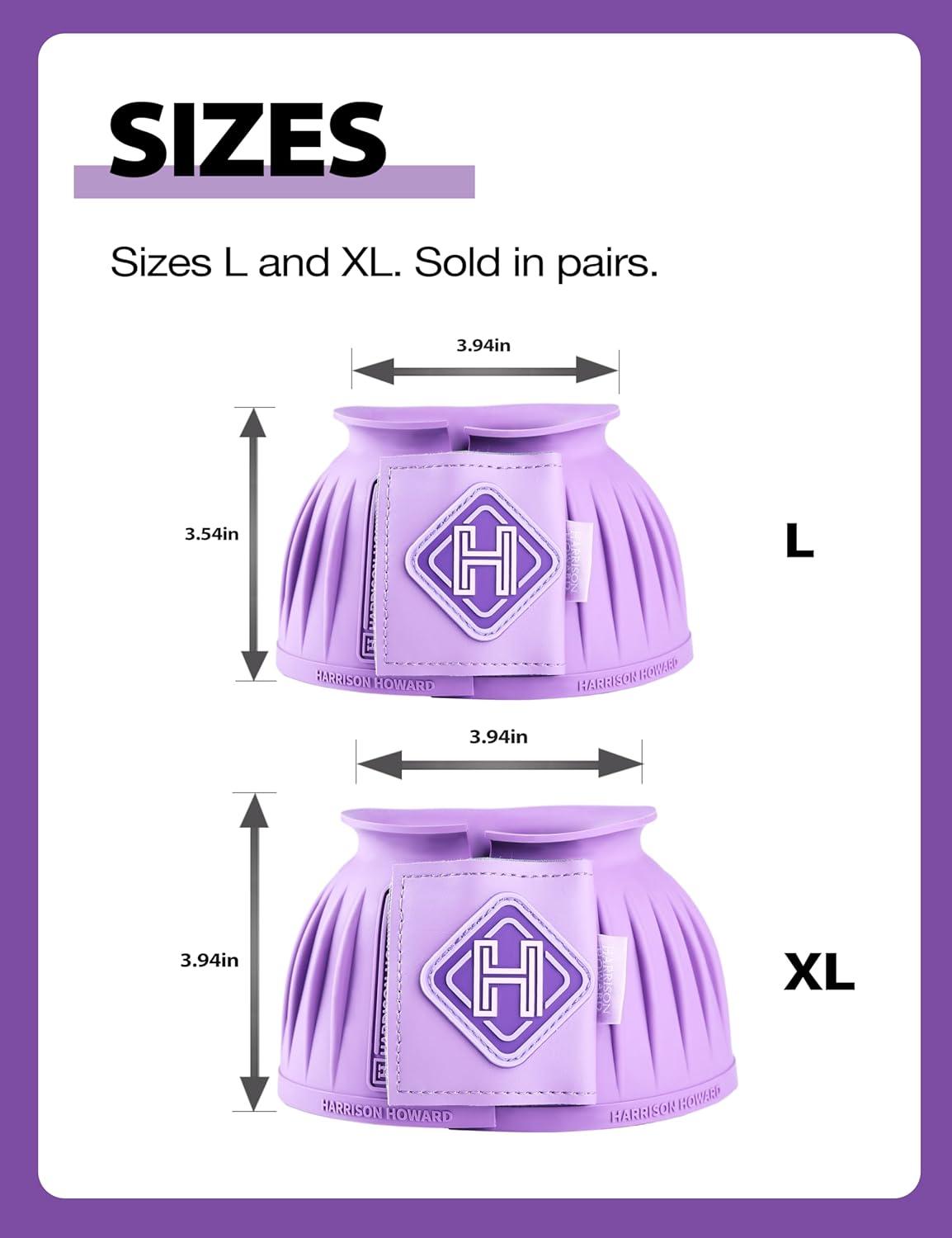 imageHarrison Howard Rubber Bell Boots Leather TouchClose Overreach Boots Hoof Protection for Horses Sold in Pairs Light Grey LViolet