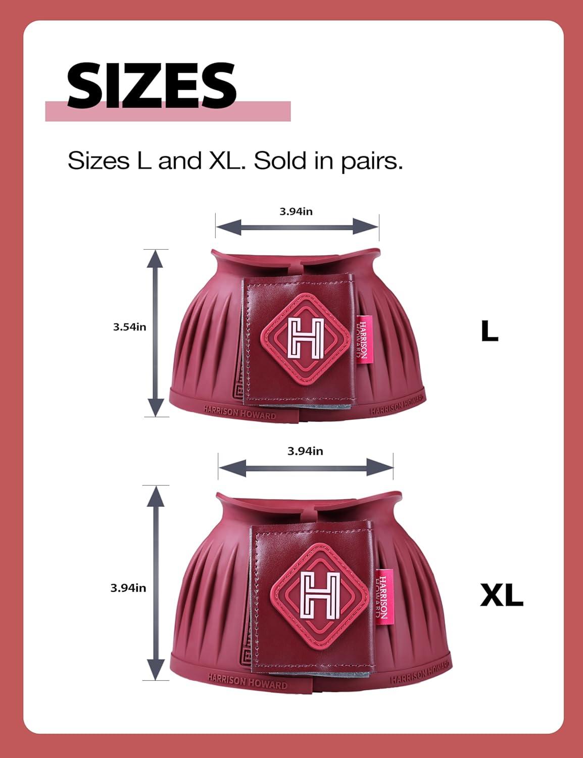 imageHarrison Howard Rubber Bell Boots Leather TouchClose Overreach Boots Hoof Protection for Horses Sold in Pairs Light Grey LWine Red