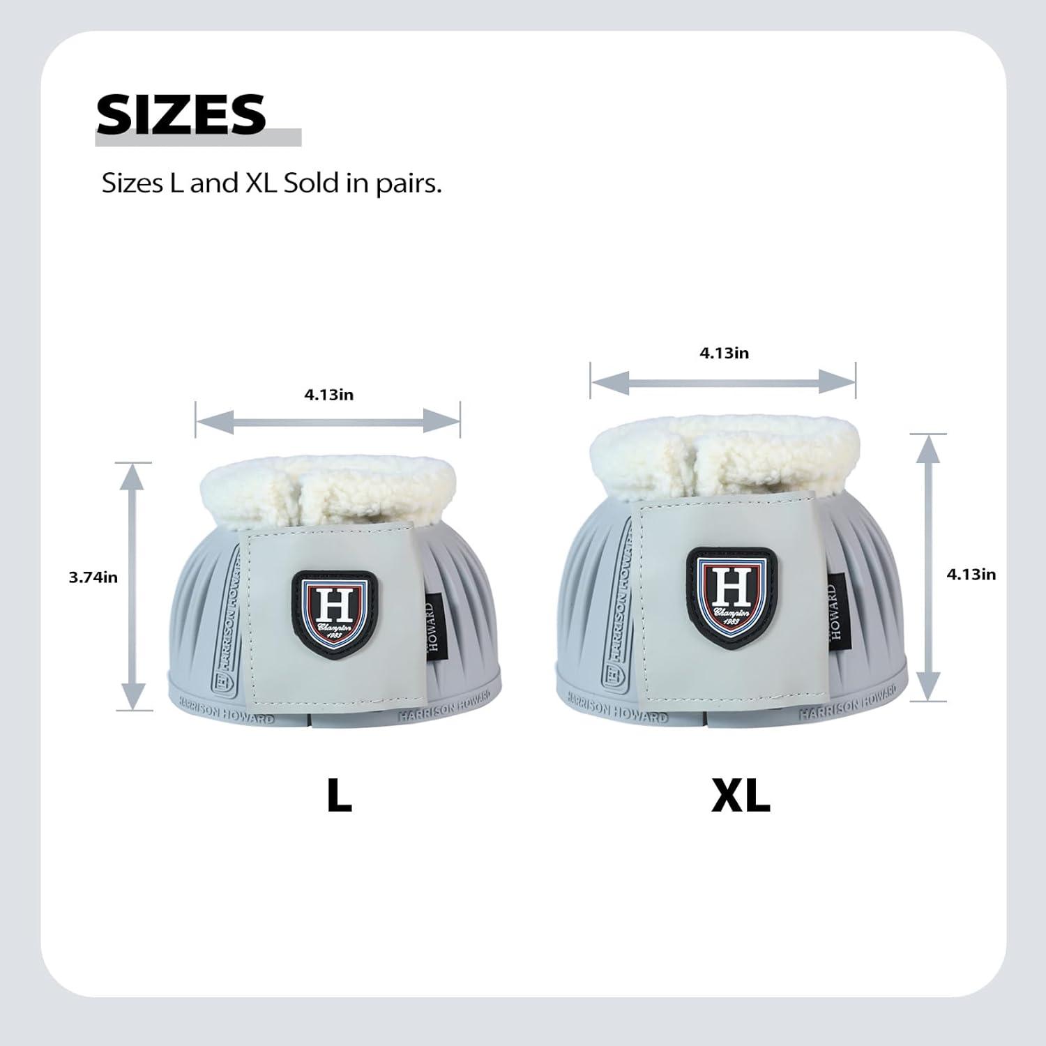 imageHarrison Howard Rubber Pullon Bell Boots with Fleece Lining and ExtraLarge Leather TouchClose Tape Hoof Overreach Protection for Horses Sold in Pairs Light Grey LLight Grey