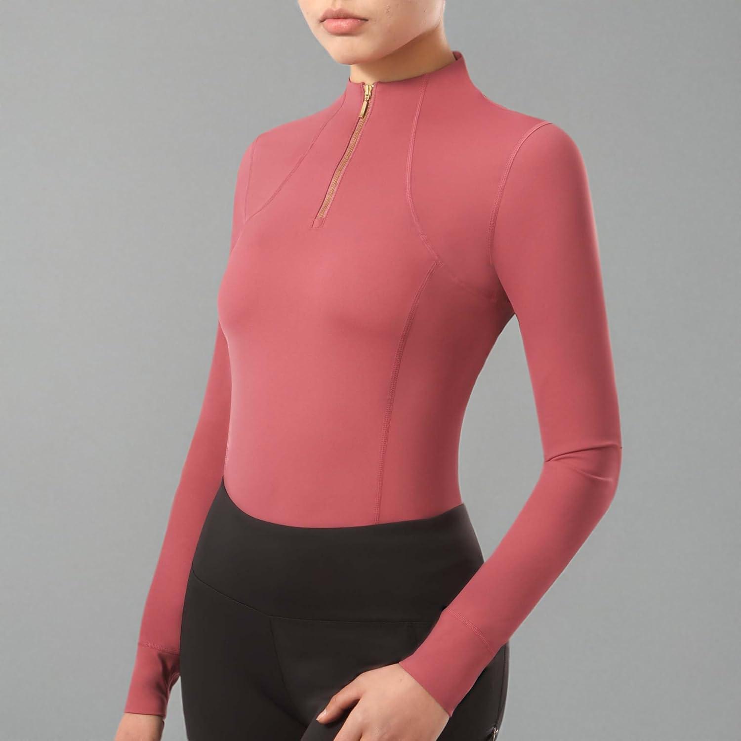 imageHarrison Howard Womens Horse Riding Shirt Long Sleeve Equestrian Shirts with 14 ZipRed