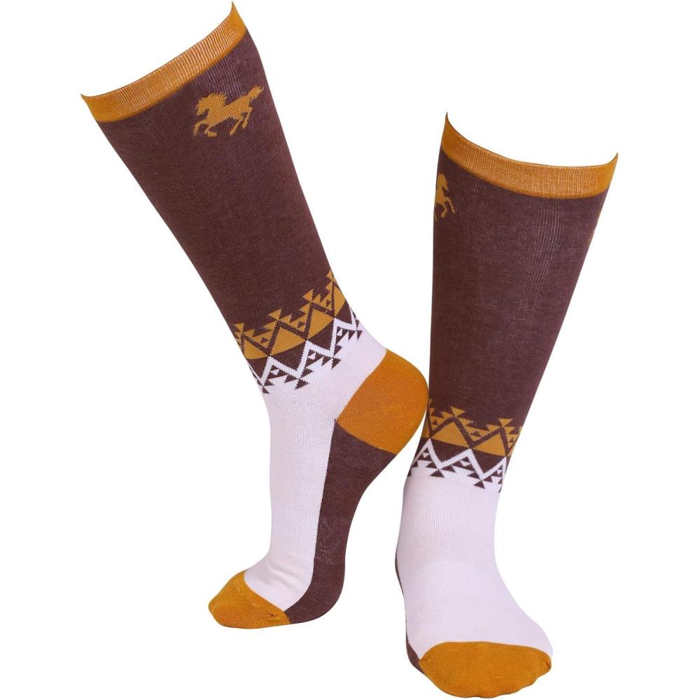 imageHarrison Howard 2 Pairs Premium Quality Equestrian Riding Socks for Horse Riding ampampTall Boot Knee High Socks for WomenBrown Galloping Pony