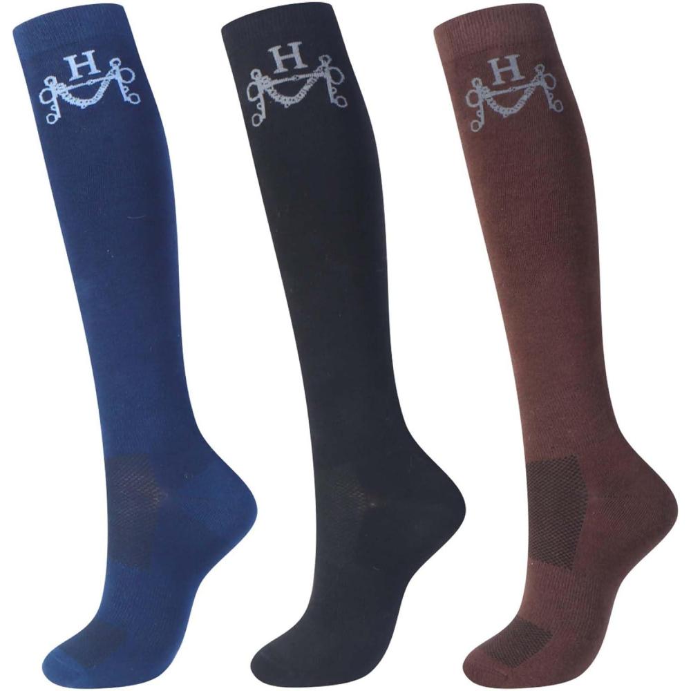 imageHarrison Howard 3 Pairs Premium Quality Equestrian Riding Socks for Horse Riding ampampTall Boot Knee High Socks for WomenSimple BlackCoffeeBlue