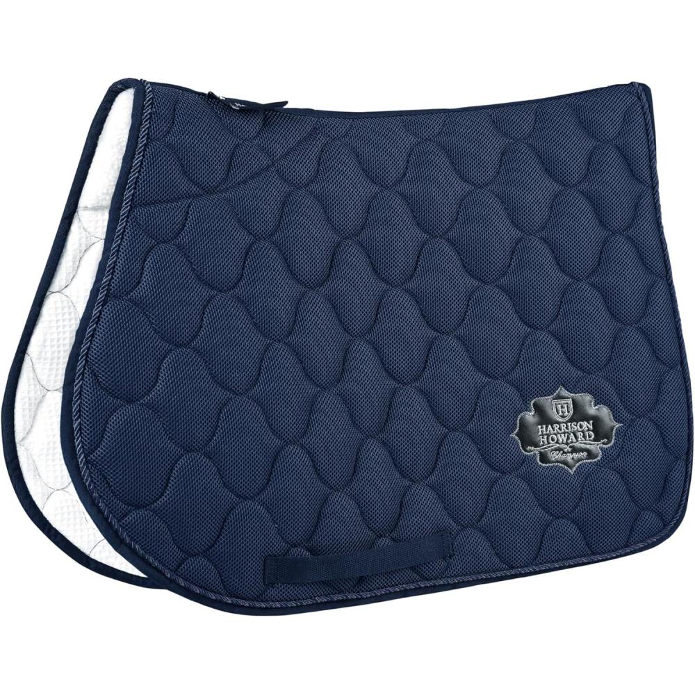 imageHarrison Howard 3D Air Mesh Saddle Pad for Horses Breathable ShockAbsorbing AllPurpose English Saddle PadNavy