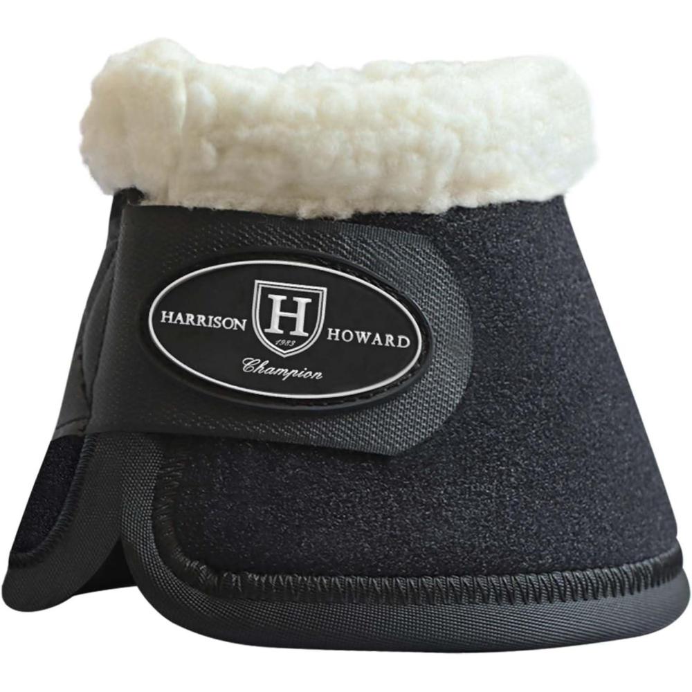imageHarrison Howard Bell Boots for Horse Training Hoof Overreach Protection Fleece Lined Bell Bootsblack