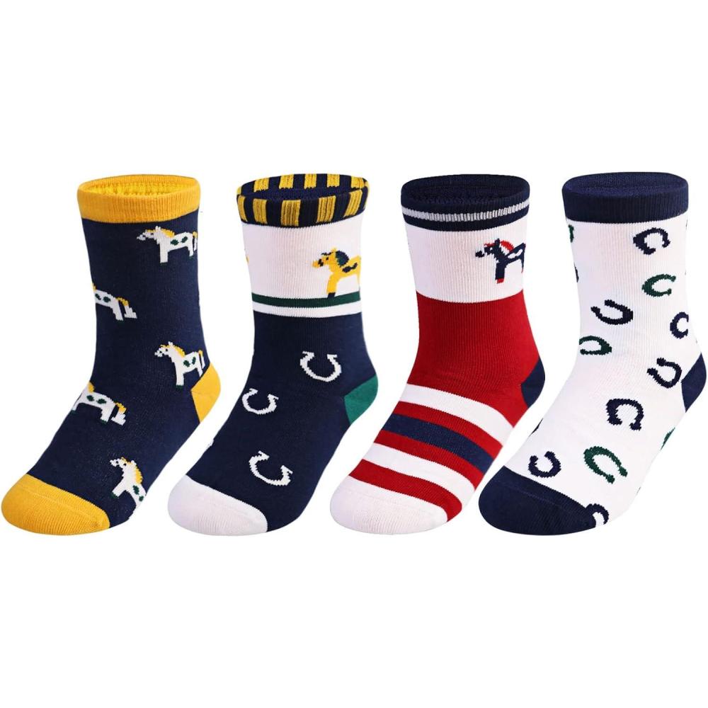 imageHarrison Howard Breathable ampamp Comfortable Children Horse Pattern Cotton Socks Perfect for Active Equestrian Kids 4 PairsPackStyle 2