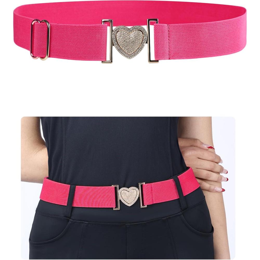 imageHarrison Howard Elastic Horse Riding Belt with Flat Buckle Stretchable for Horseback Riding Elastic Belt for WomenGlamour Heart Magenta
