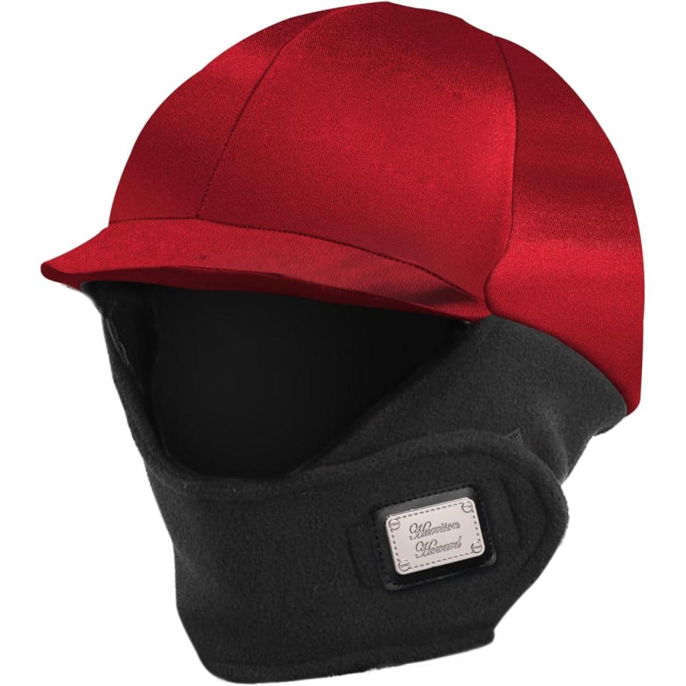imageHarrison Howard Equestrian Helmet Cover with Fleece Neck Winter Riding Helmet CoverBurgundyBlack