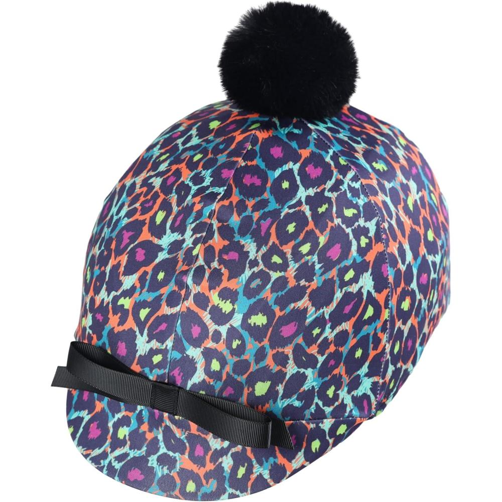 imageHarrison Howard Equestrian Riding Helmet Cover with Cute Bow Cover ONLY Helmet NOT IncludedVivid Leopard