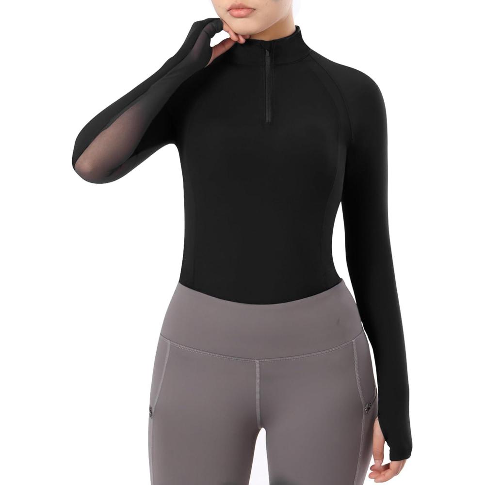 imageHarrison Howard Equestrian Tops Female Long Sleeve Half Mesh Arm Design QuickDry Summer Top with Stylish NecklineBlack