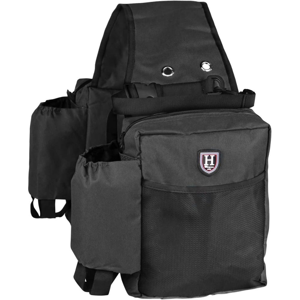 imageHarrison Howard Equestrian Western Saddle Bag Nylon Water BottleGear Carrier Convenient Saddle Bag BlackBlack