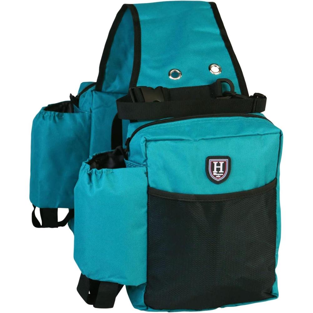 imageHarrison Howard Equestrian Western Saddle Bag Nylon Water BottleGear Carrier Convenient Saddle Bag BlackDark Teal