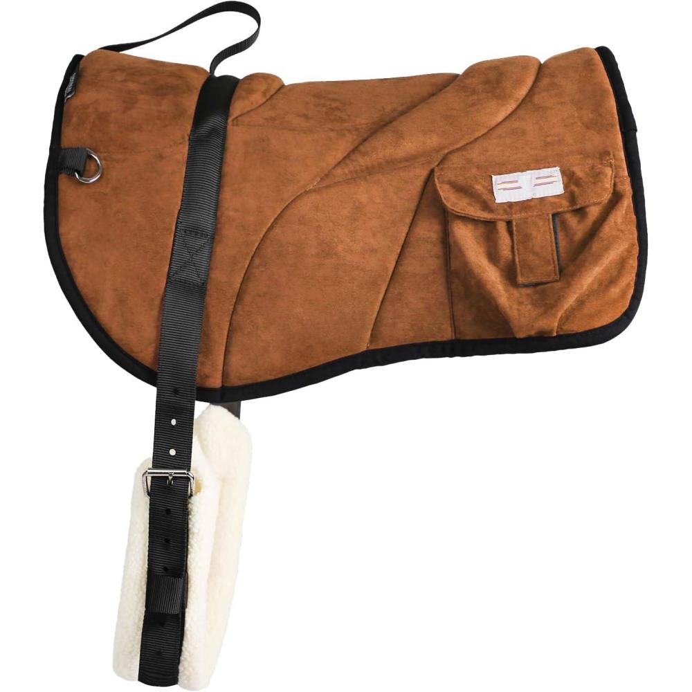 imageHarrison Howard Ergonomically Designed Correct Bareback Pad with Side Pockets Extra Thick Center for Maximum Support AntiSlip Bareback Pad Comes with Matching GirthBrown