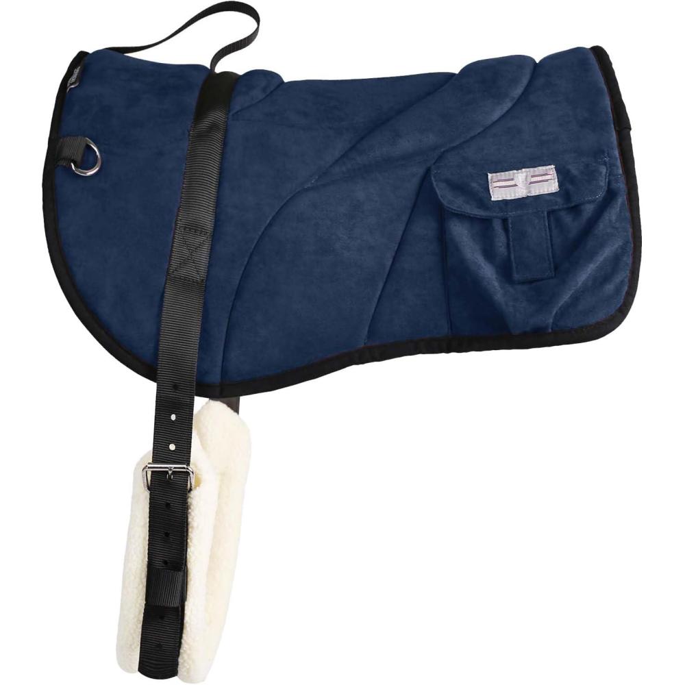 imageHarrison Howard Ergonomically Designed Correct Bareback Pad with Side Pockets Extra Thick Center for Maximum Support AntiSlip Bareback Pad Comes with Matching GirthNavy