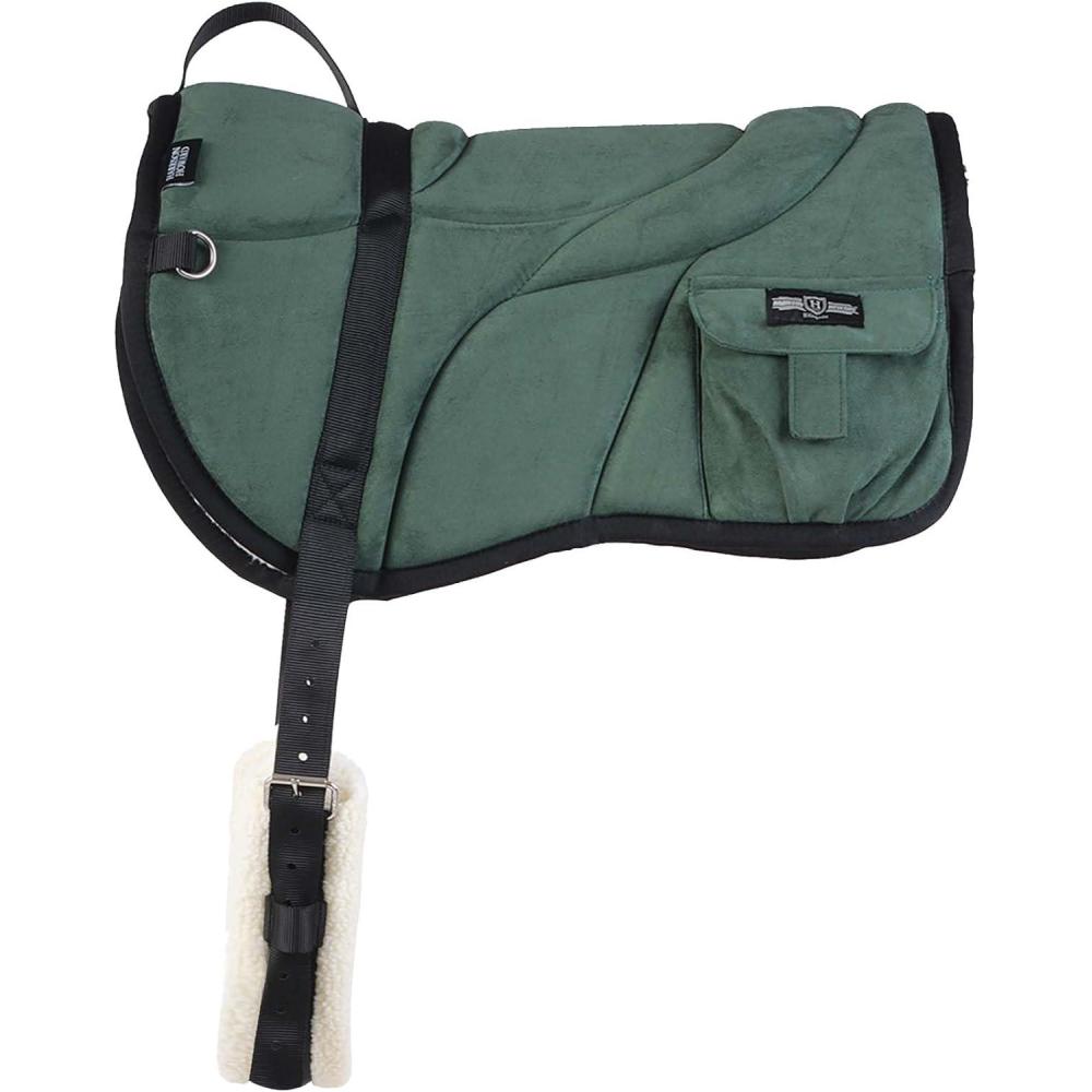 imageHarrison Howard Ergonomically Designed Correct Bareback Pad with Side Pockets Extra Thick Center for Maximum Support AntiSlip Bareback Pad Comes with Matching GirthHunter Green