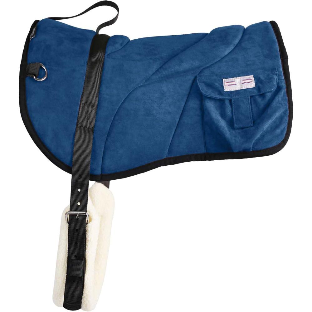 imageHarrison Howard Ergonomically Designed Correct Bareback Pad with Side Pockets Extra Thick Center for Maximum Support AntiSlip Bareback Pad Comes with Matching GirthSignature Blue