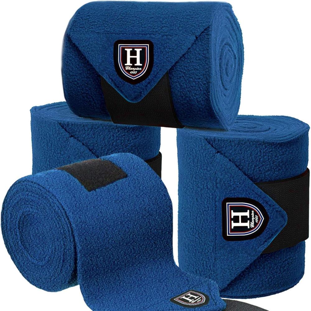 imageHarrison Howard Essential Horse Polo Leg Wraps Soft Fleece Leg Bandage Set of 4Deep Blue