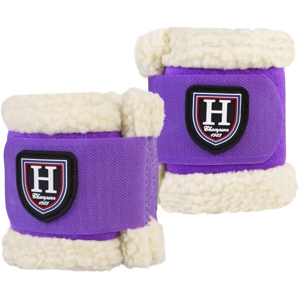 imageHarrison Howard Essential Premium Horse Pastern Wraps with Berber Fleece Lining Sold in Pairs BlackPurple