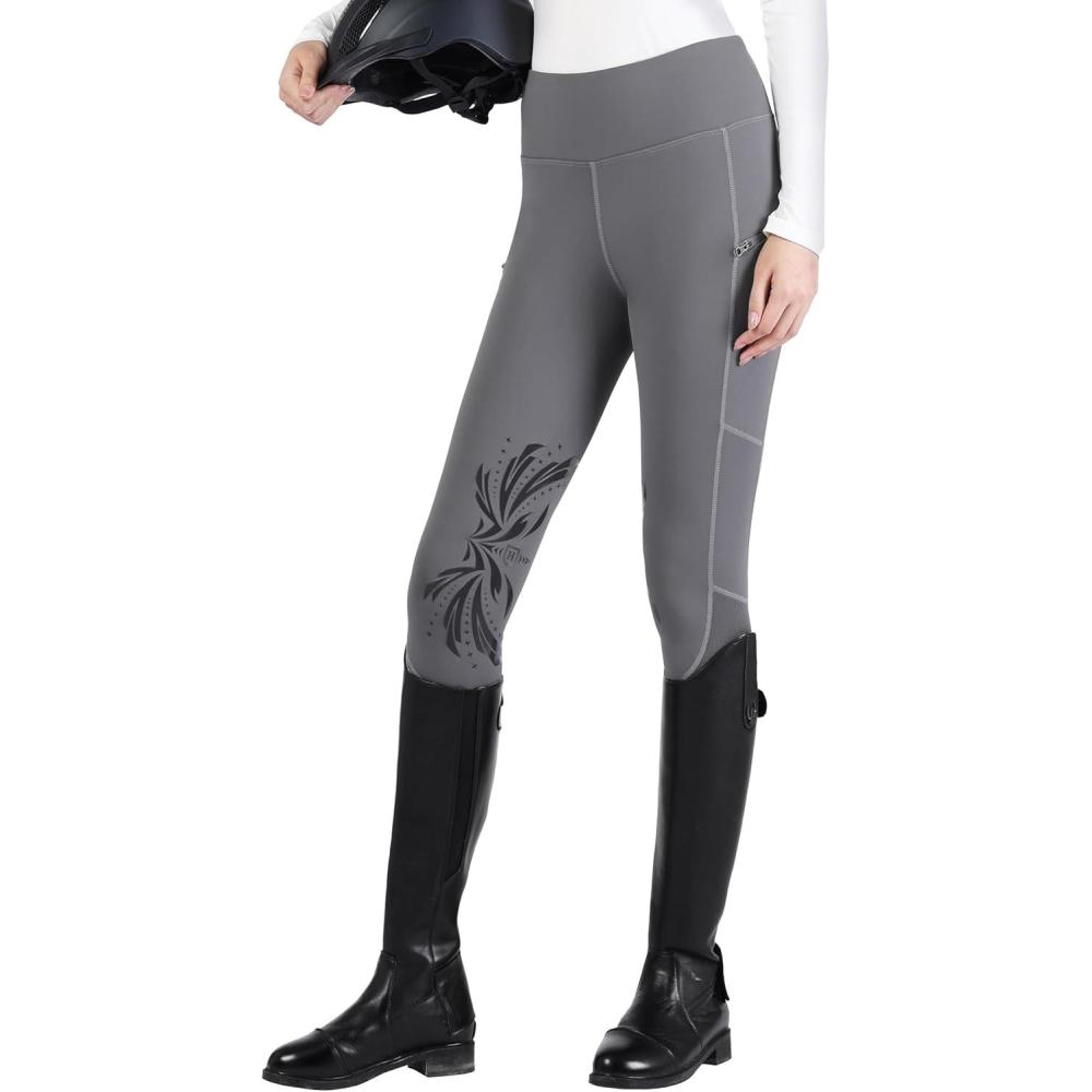 imageHarrison Howard Female Riding Breeches with Perforated Holes Stretchy Breathable Horse Riding Pants with Silicone PatternsDeep Grey