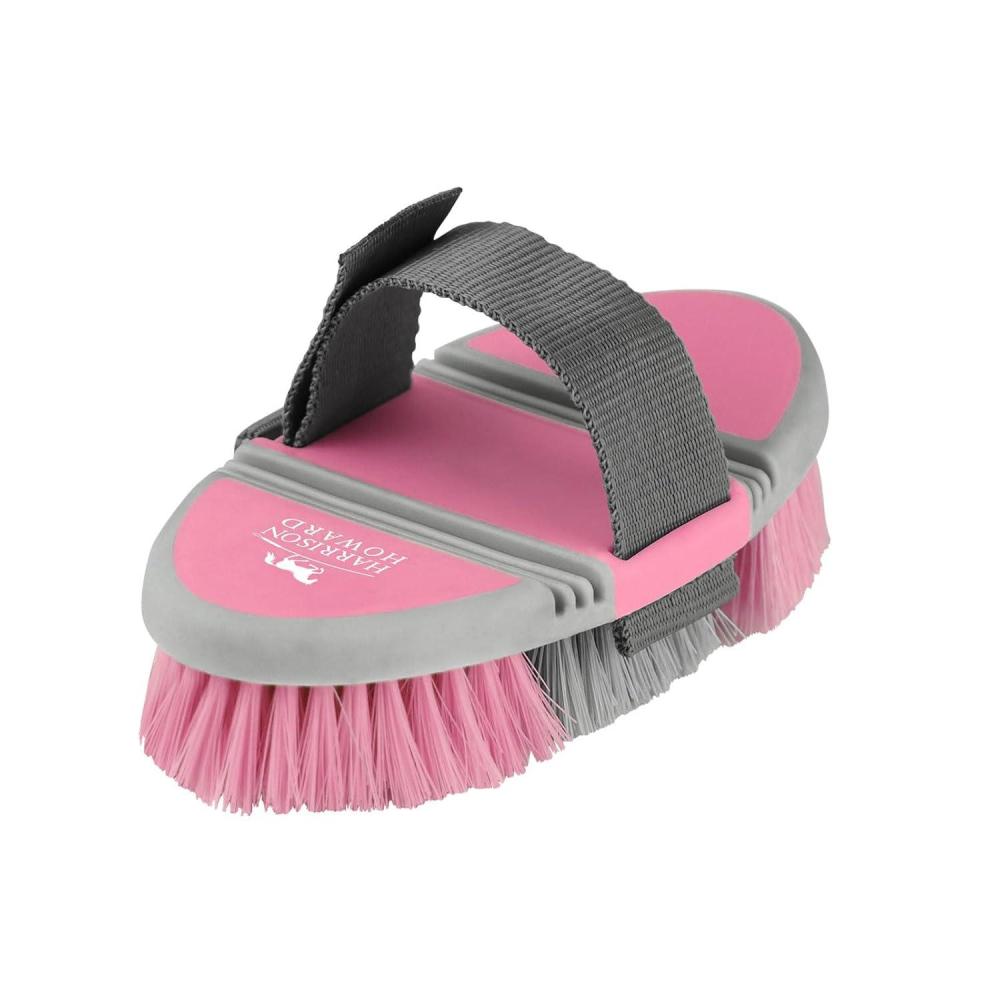 imageHarrison Howard Flexible Finish Horse Grooming Brush Bendable Comfortable Hold Light BlueCherry Pink