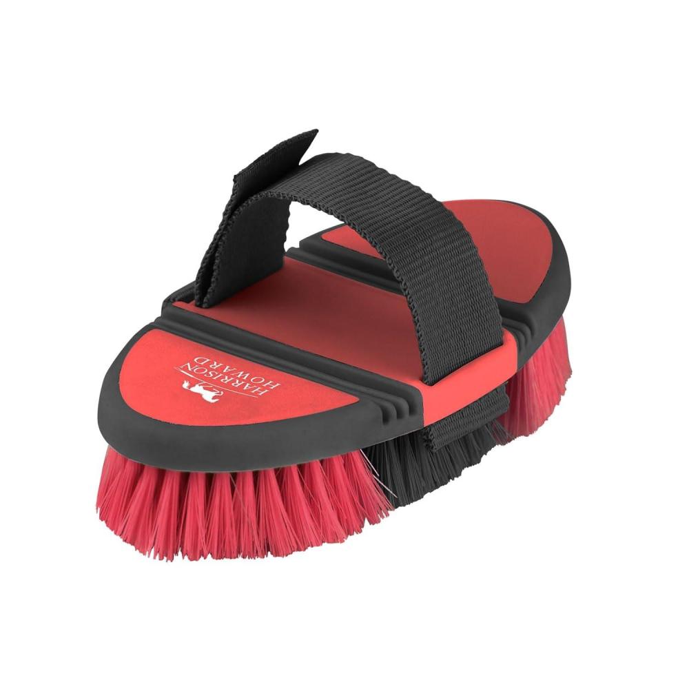 imageHarrison Howard Flexible Finish Horse Grooming Brush  Bendable Comfortable Hold Light BlueRed