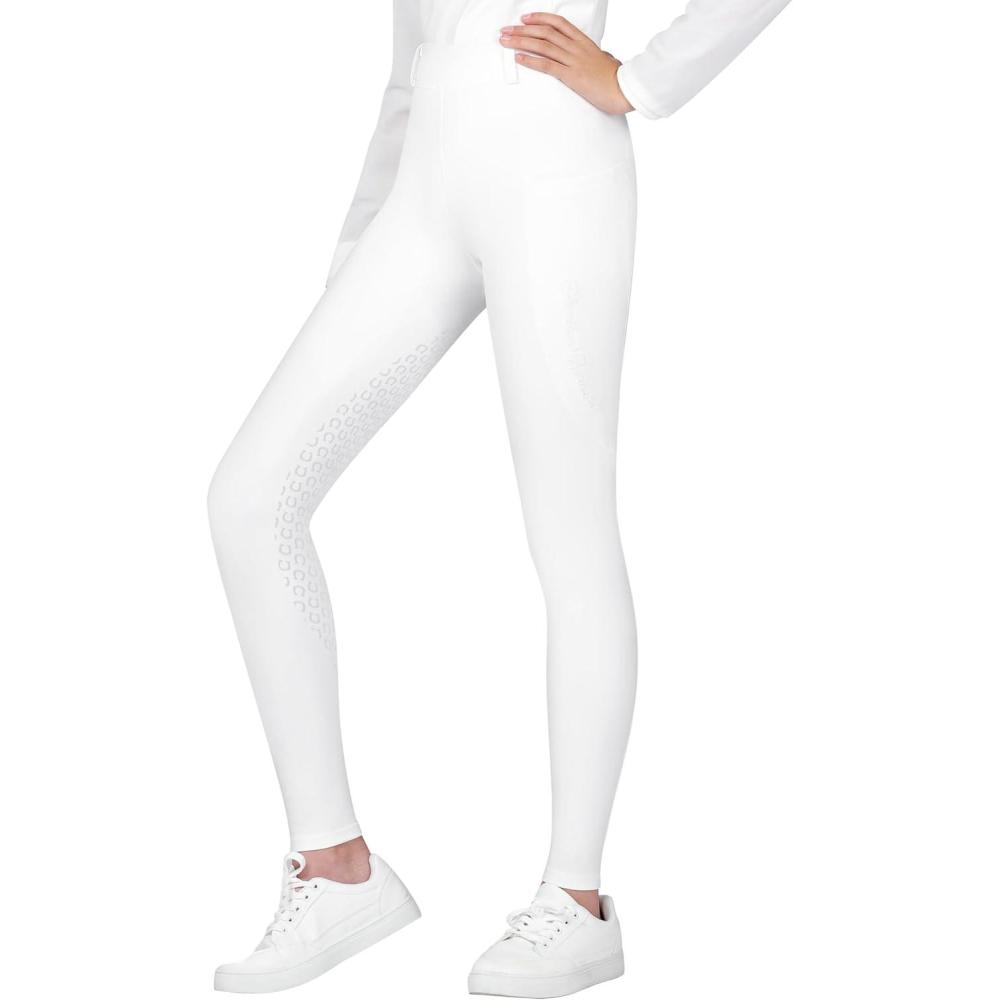 imageHarrison Howard Girls Riding Pants with Pockets ampamp Belt Loops Full Seat Riding Tights for GirlsOval White
