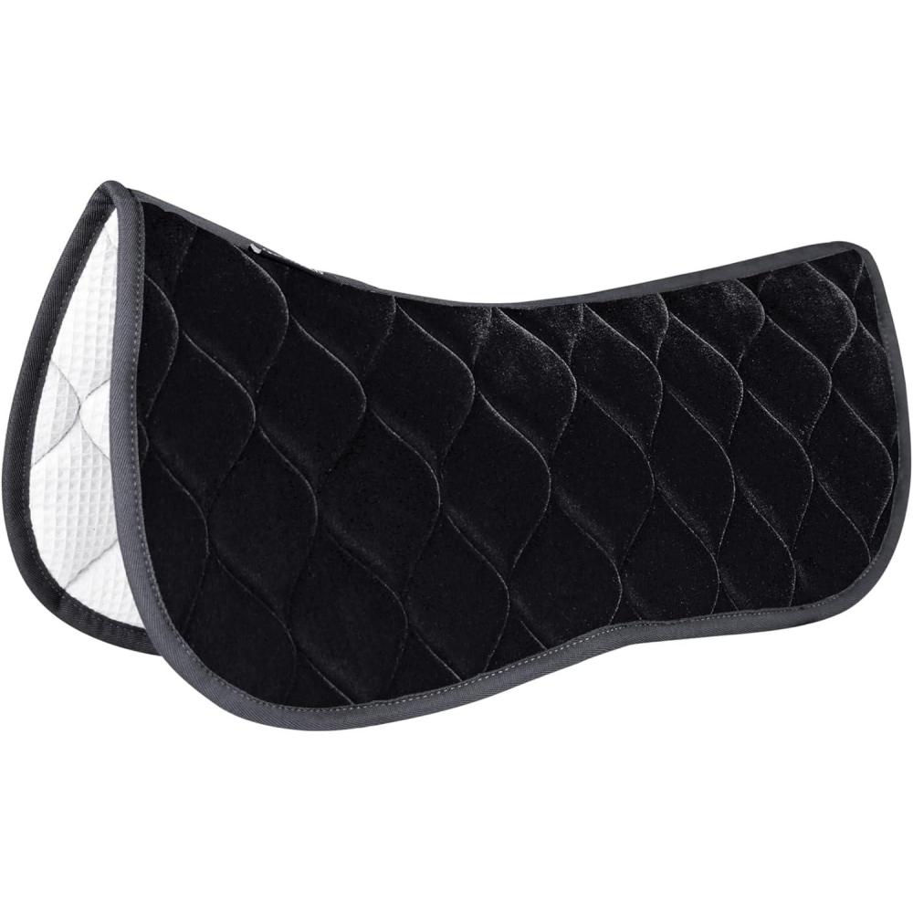 imageHarrison Howard Half Pad for English Saddle Soft Breathable Velvet Horse Saddle Pad NonSlip Cushioning for HorsebackBlack