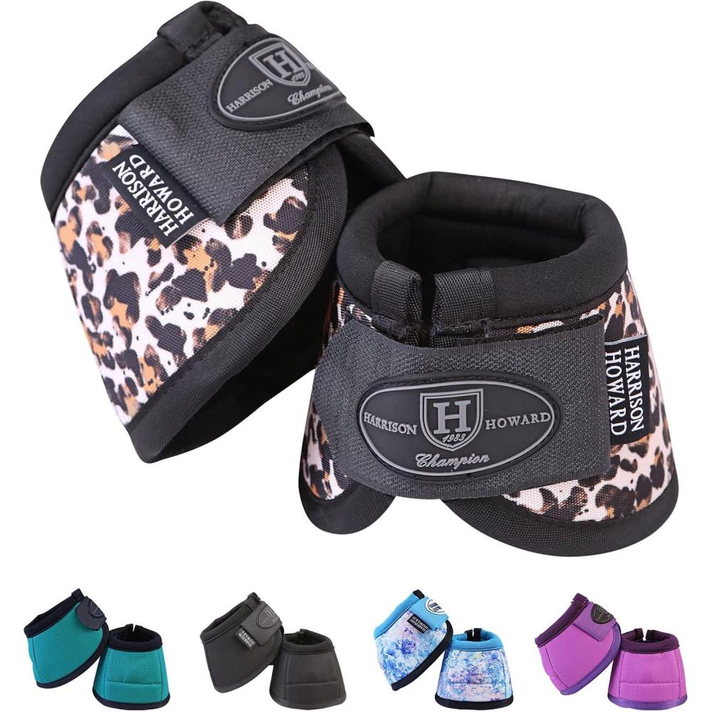 imageHarrison Howard Horse Bell Boots Overreach Bell Boots NoTurn Bell Boots for HorseDurable Protective Hoof BootLeopard Print