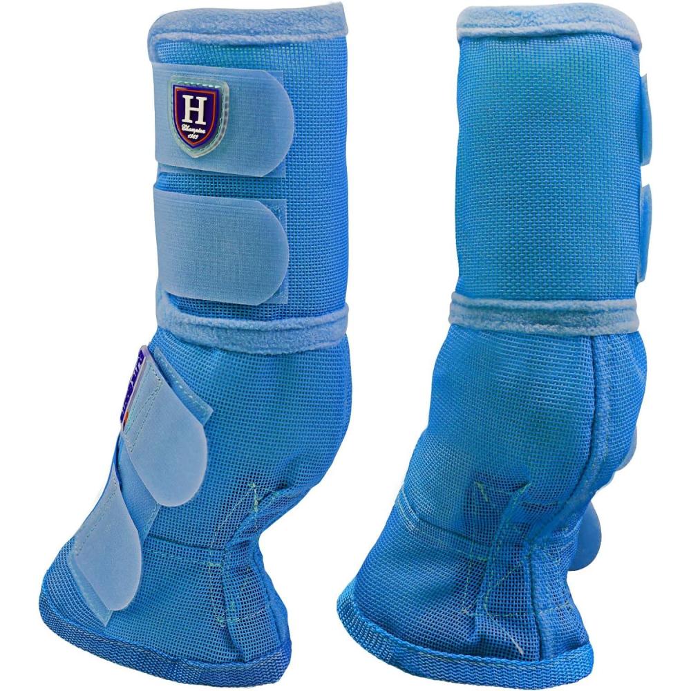 imageHarrison Howard Horse Fly Boots Perfect Contoured Fit Leg Guards Dense Mesh Boots with Ventilated Comfort Reliable Protection from Summer Elements Set of 2 Sky Blue LargeSky Blue