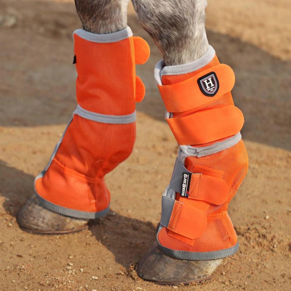 imageHarrison Howard Horse Fly Boots Perfect Contoured Fit Leg Guards Dense Mesh Boots with Ventilated Comfort Reliable Protection from Summer Elements Set of 2 Sky Blue LargeVibrant Orange