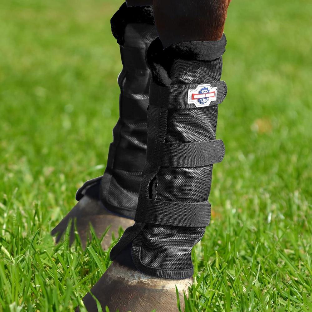 imageHarrison Howard Horse Fly Boots with Fleece Trim Durable Breathable Cool Mesh Adjustable ClosureClassic Black