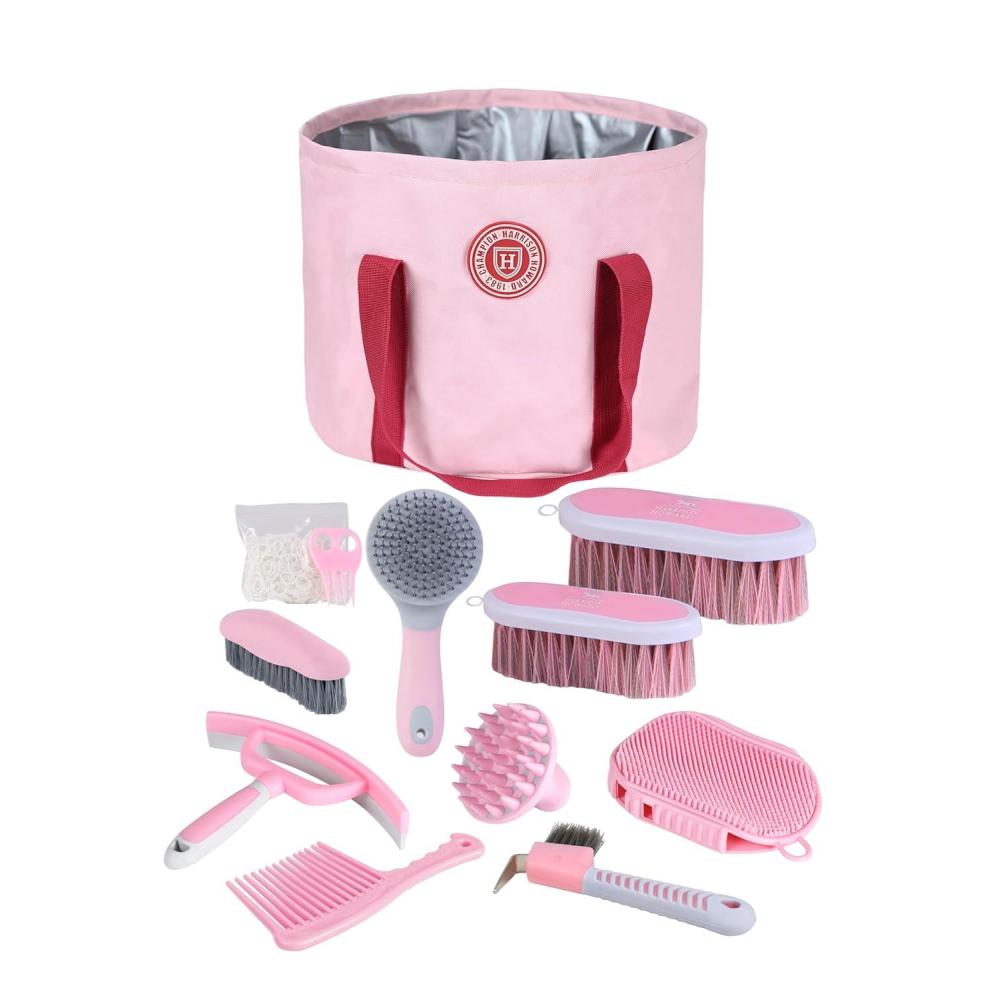 imageHarrison Howard Horse Grooming Kit 9Piece Equine Care Series Horse Brush Sets with Organizer Tote Bag Deep BluePinkhorse bag