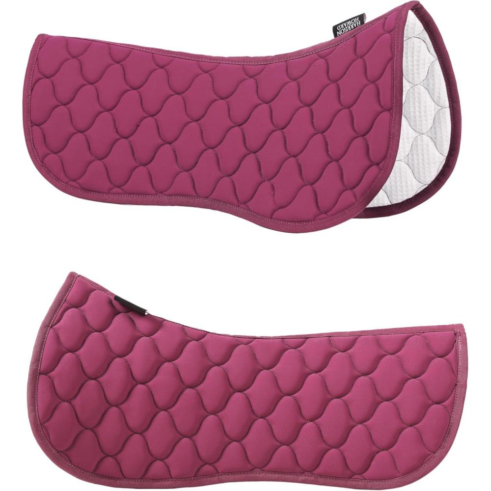 imageHarrison Howard Horse Half Pad ShockAbsorbing Soft ampamp Breathable English Saddle Pad for HorsesBurgundy