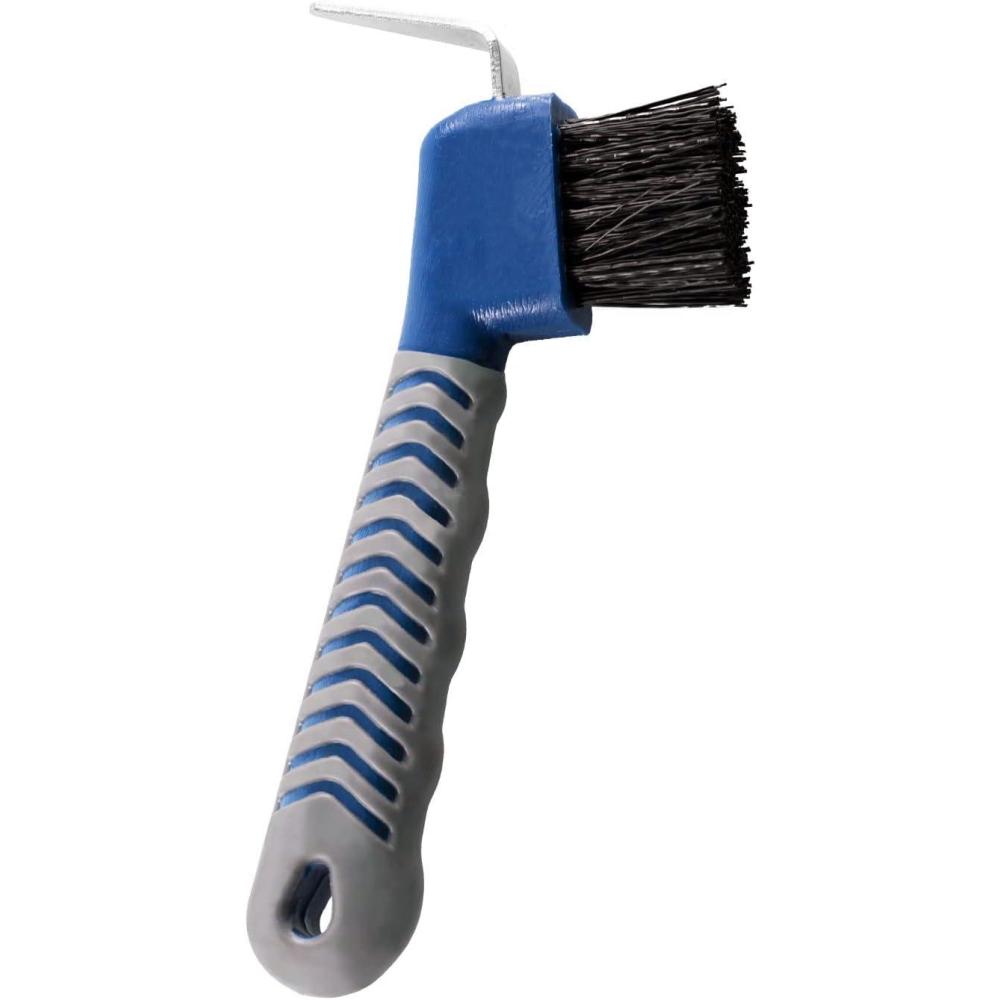 imageHarrison Howard Horse Hoof Pick Brush with Comfortable Firm Rubber Handle Fine Brush Sturdy Metal Pick