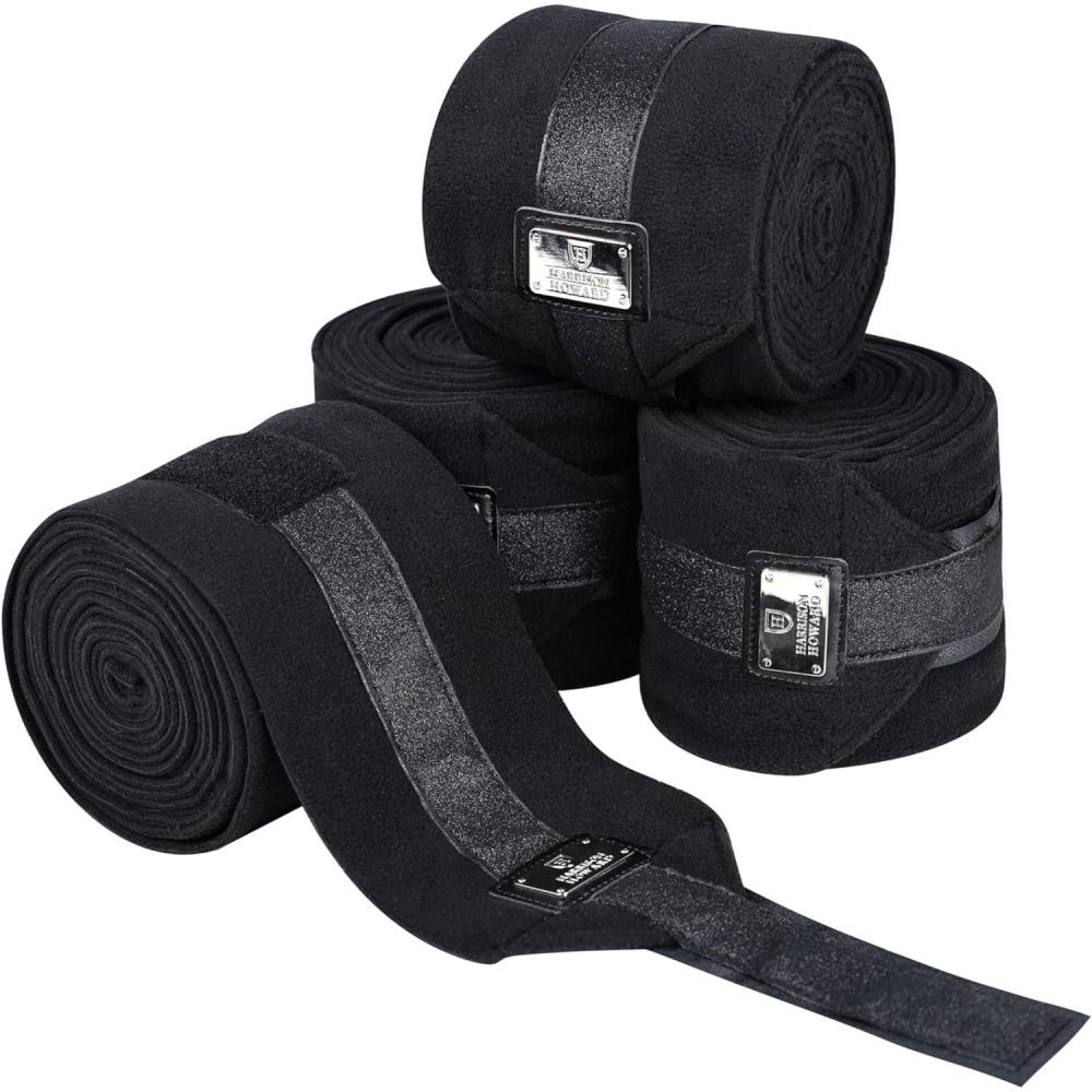 imageHarrison Howard Horse Polo Wraps Upgrade with Bling Leg Wraps for Horses 4Pack Fleece Leg Wraps Stable Supplies Black MBlack